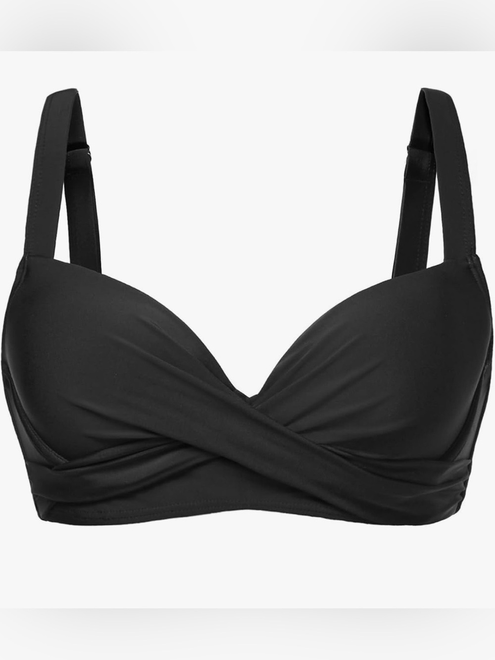 Womens Underwire Padded Bikini Top-Large-Black-Twist Front-Adjustable Straps